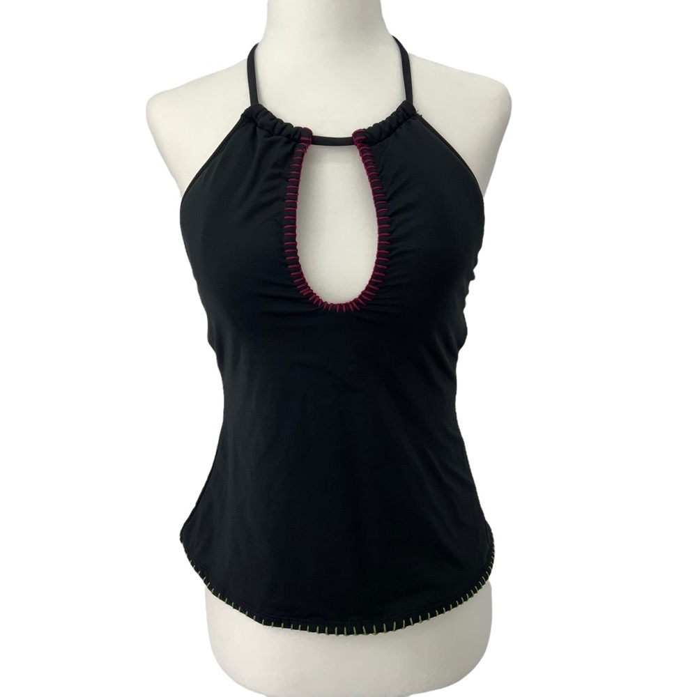 LUCKY BRAND Swimwear Takini Tank Top Size Small Black Nylon Stretch A7